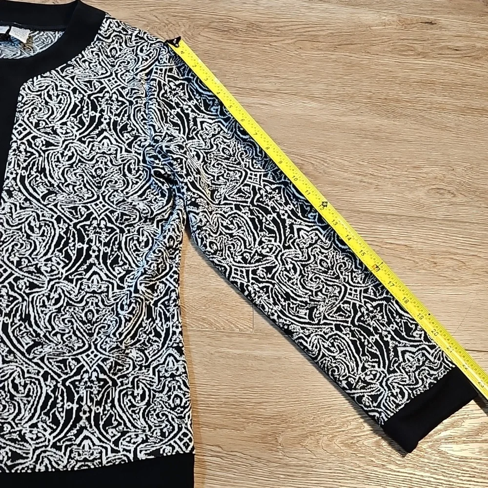 Chico's Travelers Black & White Baroque Pattern Travel Knit Zip Up Jacket